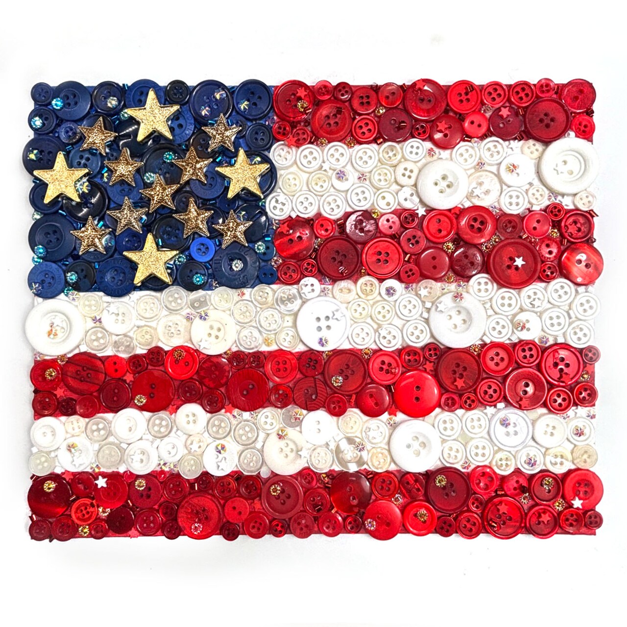 American Flag Button Bundle – Red, White & Blue Buttons with Gold Stars – Patriotic Craft Kit for DIY Flag Art on 8x10 Canvas – By Buttons Galore and More